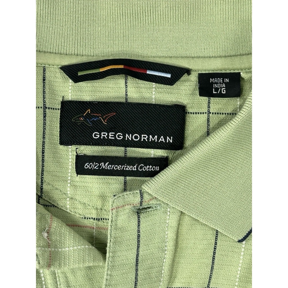 Greg Norman Green Check Polo Shirt L 60/2 Mercerized Cotton Golf Short Sleeve - Picture 2 of 3